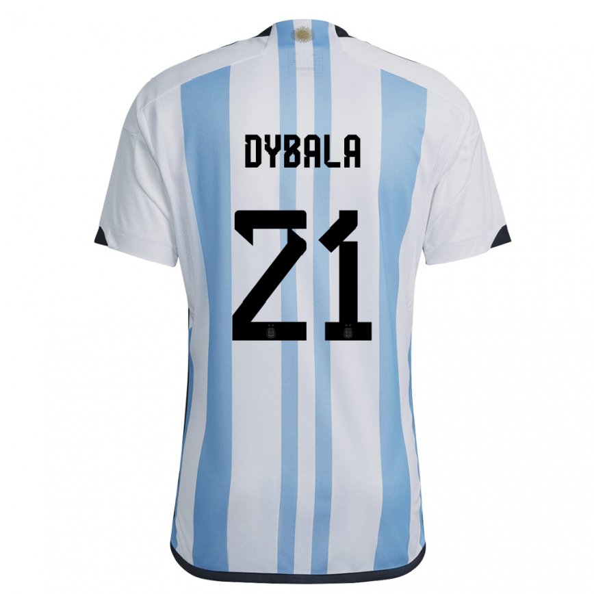 Hombre Camiseta Argentina Paulo Dybala #21 Blanco Cielo Azul 1ª Equipación Argentina